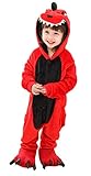 EOZY Pyjama-Set für Kinder, Baby, Pyjama, Tierkostüm, niedlich, Flanell, Winter, warm, mit Hausschuhen, Party, Cosplay, Roter Dinosaurier, 110: Stature 105-115cm