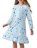 Arshiner Nachthemden für Mädchen Blau Stern Rüschen Schlafkleid Kinder Rundhals Nachtkleid Langarm Herbst Nightdress für Mädchen 140/9-10 Jahre