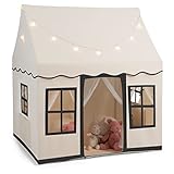 DREAMADE Spielzelt für Kinder mit Lichterkette und gepolsterter Matte, Tipi Zelt, Kinder Spielhaus mit Fenstern, Kinderzelt für Jungs und Mädchen, für Indoor und Outdoor
