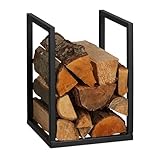 Relaxdays Kaminholzregal, Metall, HBT: 40x30x30 cm, Brennholzregal innen, für Feuerholz, Stapelholz, Brennholz, schwarz