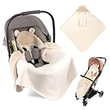 Zamboo Baby Einschlagdecke Fluffy Fleece - Kuschelige Babydecke mit Öhrchen & Gurtschlitzen | Oeko-TEX Zertifiziert, 80x80 cm - ideal für Babyschale, Autositz, Buggy und Kinderwagen | Beige