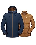 33,000ft 3-in-1 Herren Doppeljacke Wasserdichte 10000MM Regenjacke Winddichte Softshelljacke Warme Gefütterte Übergangsjacke Funktionsjacke für Männer mit 7 Taschen, Königsblau+Braun 2XL