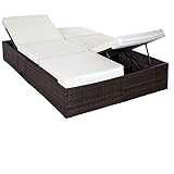 Casaria® Sonnenliege 2 Personen mit Klapptisch 7cm Auflagen Wetterfest Gartenliege 400kg Belastbar Liegestuhl Verstellbar Braun Creme 196x116cm