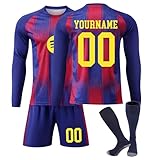 Generisch Fussball Trikot Kinder Personalisiert, Langarm Trikots Set Kinder mit Jersey Shorts Socken, Personalisierte Fussball Trikot mit Namen und Nummer Fan-Geschenke