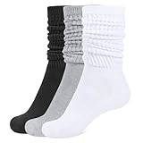 CLOSEMATE 3 Paar Kniestrümpfe Damen Lange Slouch Socken Baumwolle Stulpen Beinwärmer Beinstulpen Slouchy Socks 35-38 39-42 Einheitsgröße 1Schwarz 1Weiß 1Grau