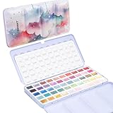 Anyart Metallic Aquarellfarben Set 50 Farben in Tragbarer Box, Wasserfarben für Reisen, Aquarell Watercolor Set Mit Pinsel und Aquarellpapier für Künstler und Malerei-Liebhaber