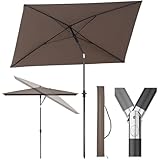 Sekey 210 × 140 cm Sonnenschirm mit Schutzhülle, Balkonschirm Gartenschirm Terrassenschirm, Sonnenschutz UPF50+, Kippbar, Höhenverstellbar, Rechteckig- Braun