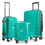 POSH Hartschalen-Koffer Trolley Rollkoffer Reisekoffer Handgepäck 4 Rollen | Hartschalen-Koffer aus Polypropylen | Urlaubskoffer im M-L-XL-Set (Türkis, Set)