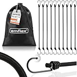 emflex® GS-MAX Profi Spanngummi Set [10 Stück] inkl. Tasche – MARKTINNOVATION – Expander mit Haken & voll-integrierten Kratzschutz-Kappen – Universal Gepäckspanner