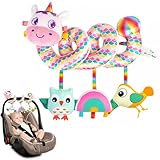 YTACREA Spirale Kinderwagen Spielzeug für Babys, Babyschale Sensorik Baby Spielzeug 0-36 Monate, Rundum Kinderwagenkette Mädchen Junge mit 3 Musik Anhängern, Eule, Regenbogen, Vogel, Baby Essentials