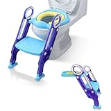 TRMLBE Toilettensitz Kinder mit Treppe Faltbar Kindertoilette Sitz Toilettentrainer Lerntöpfchen Höhenverstellbar Töpfchen für Kinder ab 2 Jahre mit PU Gepolstert Kissen - Blau und Lila