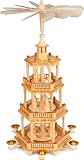 BRUBAKER Weihnachtspyramide aus Holz - 55 cm große Holzpyramide für Weihnachten - drehbare Tischpyramide mit weihnachtlichen Holzfiguren - Handbemalt - Weihnachtsdeko - Braun Natur