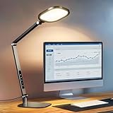 LitONES Schreibtischlampe LED Dimmbare, Augenschutz tageslichtlampe schreibtisch mit 3 Farbmodi und Touch-Steuerung/Memory-Funktion,15W Schwenkarm Bürolampe mit Stecker,Schwarz