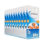 audibene Hörgerätebatterien Typ 13 orange, Batterien für Hörgeräte 60 Stück Vorratspack, Made in Germany, inkl. GRATIS Reinigungstuch, Wireless Approved, quecksilberfrei