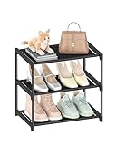 HITHIM Kleines Schuhregal mit 3 Ebenen, schmal, stapelbar, stabiler Schuhständer, Vliesstoff, Metall-Schuhregale für Eingang, Tür und Schlafzimmerschrank