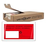 versando 250 Lieferscheintaschen DIN lang selbstklebend Dokumententaschen Begleitpapiertaschen rot/schwarz bedruckt: 'Lieferschein/Rechnung' in Spenderbox