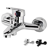 Badewannenarmatur Einhand Wannenmischer Aufputz Wannenarmatur Badewanne Wasserhahn für Badezimmer Brausearmaturen Messing Wannenbatterie Duscharmatur mit manuellen Umsteller(Chrom-R)