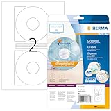 HERMA 5079 CD DVD Etiketten inkl. Zentrierhilfe blickdicht, 25 Blatt, Ø 116 mm, 2 pro A4 Bogen, 50 Stück, selbstklebend, bedruckbar, matt, blanko Papier Klebeetiketten Aufkleber, weiß