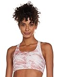 GUESS Women's Active Medium Support Marble Print Sports Bra, Allover Dye Shade Peachskin