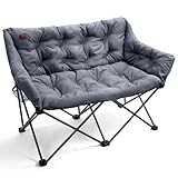EVER ADVANCED Campingsofa 2 Personen, Campingstuhl Faltbar 2 Sitzer, Faltsofa 320KG Belastbar, Luxus Klappstuhl XXL Extra Lang, Dick Gepolstert Hohe Lehne für Outdoor Garten Balkon Indoor, Grau