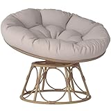 Outsunny Papasansessel Rattan 360° drehbar Korbsessel mit Sitzkissen Durchmesser 100 cm runder Outdoor Rattansessel Drehsessel Loungesessel Liegesessel für Wohnzimmer Garten Balkon Hellgrau