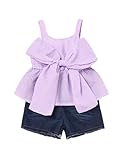 SEYOUAG 2-teiliges Kleidungsset für Kleinkinder, Mädchen, T-Shirt, Kleid und Jeans, Shorts, Baby-Mädchen-Outfit-Set, Schleife, Violett, 3-4 Jahre