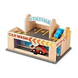 Melissa & Doug - Parkgarage aus Holz, Service Station mit realistischen Funktionen inkl. 2 Holzautos, Rollenspiel, Für Kinder ab 3 Jahren