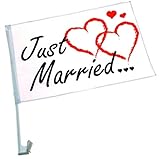 marion10020 Autofahne Hochzeitsfahne Just Married, Auto Fahne Flagge Autoflagge, zur Dekoration für die Hochzeit, 20er-Set