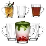 vienberg HESTIA 6er Set Teegläser mit Henkel – Elegante Kaffeegläser mit innenliegendem Rillen-Relief – Bleifreie Glastassen für Matcha, Cappuccino & Tee, Glas mit Griff (250, Milliliter)