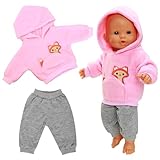 Miunana Puppenkleidung Kleidung Outfits für Baby Puppen, Fashion Pink Puppenkleidung 35-43 cm, Hoodie Kapuzenpullover Hosen Puppenbekleidung