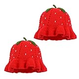 MFRVXQUL Handgemachter Erdbeerhut, handgewebter, durchbrochen gehäkelter Erdbeerhut, gehäkelter Hut, stylischer Erdbeer-Fischerhut (2pcs,red)