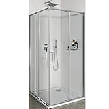 IMPALLI Eckduschkabine Höhe 200 cm ausziehbar 77,5-79 cm 137,5-139 cm Duschkabine Schiebetüren gehärtetes Glas 6 mm Profile Chrom glänzend Modell Island (transparent 80 x 140)