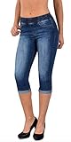 ESRA Damen Capri Jeans Hose Damen Caprihose Jeanshose mit Gummibund Caprijeans bis Übergröße J460