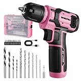 WORKPRO 8V Akku Bohrschrauber Set mit Transportkoffer, Akkuschrauber, 2000 mAh Akku Bohrmaschine, 10mm Bohrfutter, 12 N·m Drehmoment, LED-Licht, 21tlg Zubehör, Für Reparatur & DIY, Rosa & Schwarz