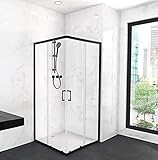 MARWELL Factory Duschkabine 90x90x200 cm – Eckdusche mit mattem Aluminiumrahmen in schwarz – Duschabtrennung mit Schiebetür – Modernes Design für Badezimmer