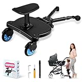 ENERHUB Buggy Board mit Sitz, Kinderwagen Trittbrett, Anpassbare Pedale Buggy Board für alle Kinderwagen, Trittbrett für Kinderwagen Universal für Kinder von 2-6 Jahren, Blaues Rad