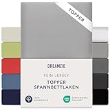 Dreamzie Premium Topper Spannbettlaken 180x200 cm - 200x200 cm - extra niedriger Seitenhöhe - für Topper - Topperauflage - Spannbetttuch Jersey Baumwolle, 150 g/m² - Oeko-TEX - Grau