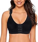 YIANNA Damen Postoperativer Sport BH Ohne Bügel Vorderverschluss Kompressions Bustier Nach Brust Op Bequemer Stütz Schwarz, 128 Size M