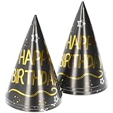 Folat 25054 Party Deko Schwarz Gold Silber - Party Hütchen - Happy Birthday - Shining Glam - 6 Stück - Für Geburtstag, Jubiläum