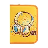 Idena 22079 - Federmappe mit Reißverschluss, Design Sound, gefülltes Federmäppchen mit 28 Teilen, Orange