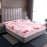 Homewish Anfangsbuchstabe N Spannbettlaken 140x200cm für Kinder Teens Frauen Kawaii Bogen Monogrammiert Spannbetttuch Prinzessin Stil Bowknot Jugendliche Bettlaken Kirsche Liebhaber Herzen Bed Sheet