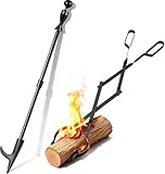 Amagabeli 2-teilig Kaminzangen Set mit Haken 66cm Schwerlast Kaminholzzange & 81cm Feuerhaken für Holzofen, Kaminöfen, Lagerfeuer Rostfreier Kaminbesteck für Brennholz,Kohle, Feuerholz (Haken + Zange)
