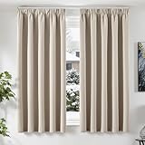 TOPICK Gardinen mit Kräuselband Vorhänge Blickdicht Verdunklungsvorhänge Blackout Curtains 175x140 cm 2er Set Gardinen Wohnzimmer modern Vorhänge Schlafzimmer verdunkelung Fensterdekoration Beige