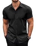 COOFANDY Hemd Herren Kurzarm Sommerhemd Herrenhemd Kurzarm Business Hemd Freizeithemd Herren Kurzarm Bügelfreie Hemden Regular Fit Kurzarmhemden Schwarz XL