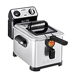 SEB Fritteuse Semi Tefal FR501000 Family Pro 3L Kaltzone + Bullauge + Digitaler Timer + regelbarer Thermostat, 2400 W, 3 Liter, Schwarz, Edelstahl 4 l Digitaler Timer silber