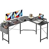 Cubiker Moderner L-förmiger Computertisch, 150 x 120 cm PC-Tisch, Stabiler Schreibtisch für Gaming, Eckschreibtisch mit Monitorständer und Aufbewahrungstasche, ecktisch groß bürotisch, Schwarz
