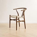 LIMHOME | FSC® Esszimmerstuhl Wishbone Stuhl aus Massivem Holz und Papierschnur | Keine Montage erforderlich|Natur/Schwarz/Beige (Walnuss)