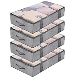 LOPYXBR 4 Stück Unterbett Aufbewahrungsbox 75L Unterbettkommodemit Deckel Grau Faltbare Unterbett Aufbewahrung Aufbewahrungstasche für Bettdecken Kleidung Bettwäsche-100x50x15cm