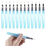12 Stück Wasserpinsel Stifte, Aquarell Pinselstifte Blau Kunststoff Leerer Watercolor Brush mit Befüllbarer Wassertankpinsel für Aquarellkunst und Malerei, Anfängermalerei