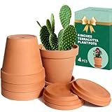 vensovo 15,2 cm Tontopf für Pflanze mit Untersetzer – 4 Stück großer Terrakotta-Blumentopf mit Drainageloch, Blumentopf mit Tablett, Terrakotta-Topf für Innen- und Außenbereich